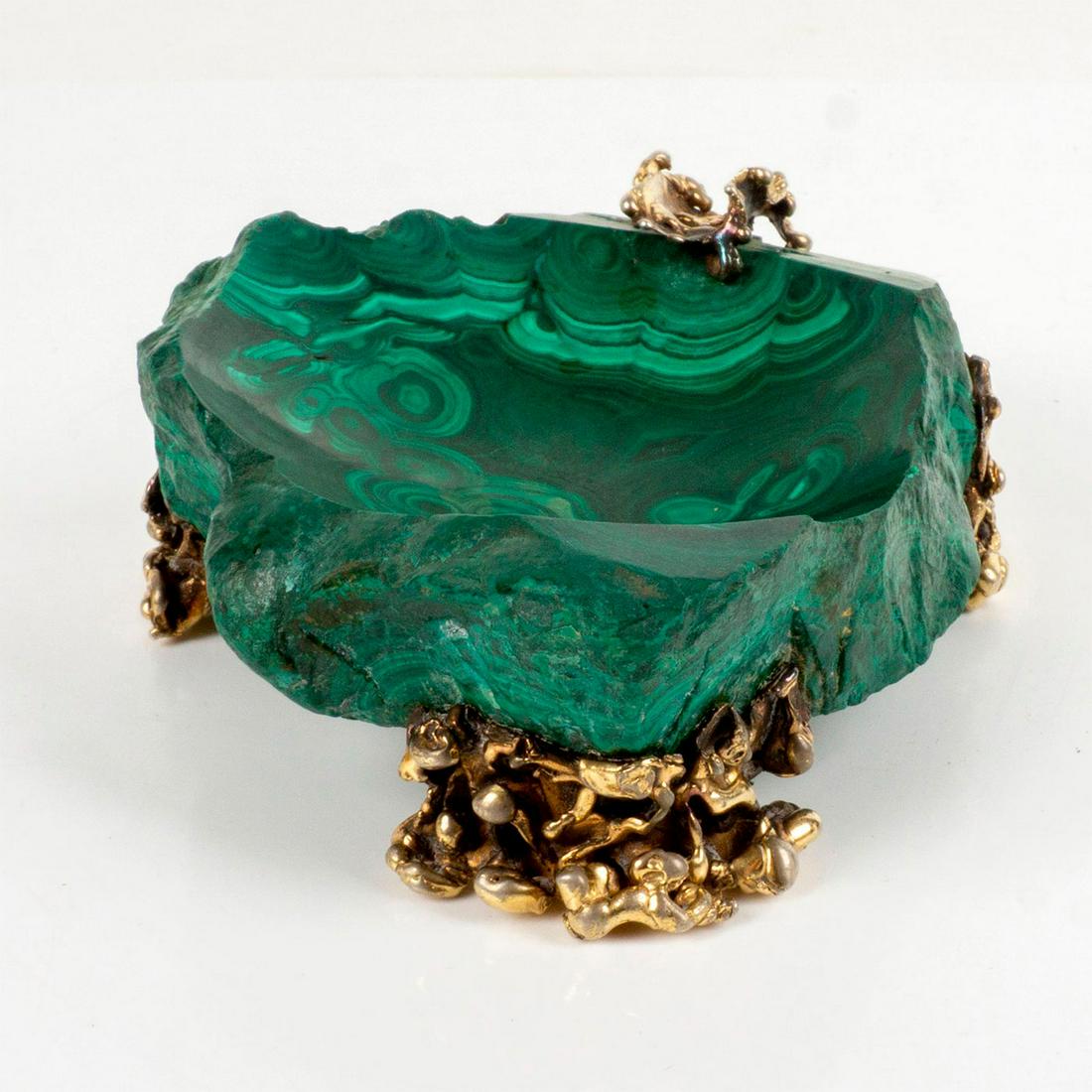 Carved Malachite Pen Holder w Sterling Silver, Gold Nuggets (1 of 4)