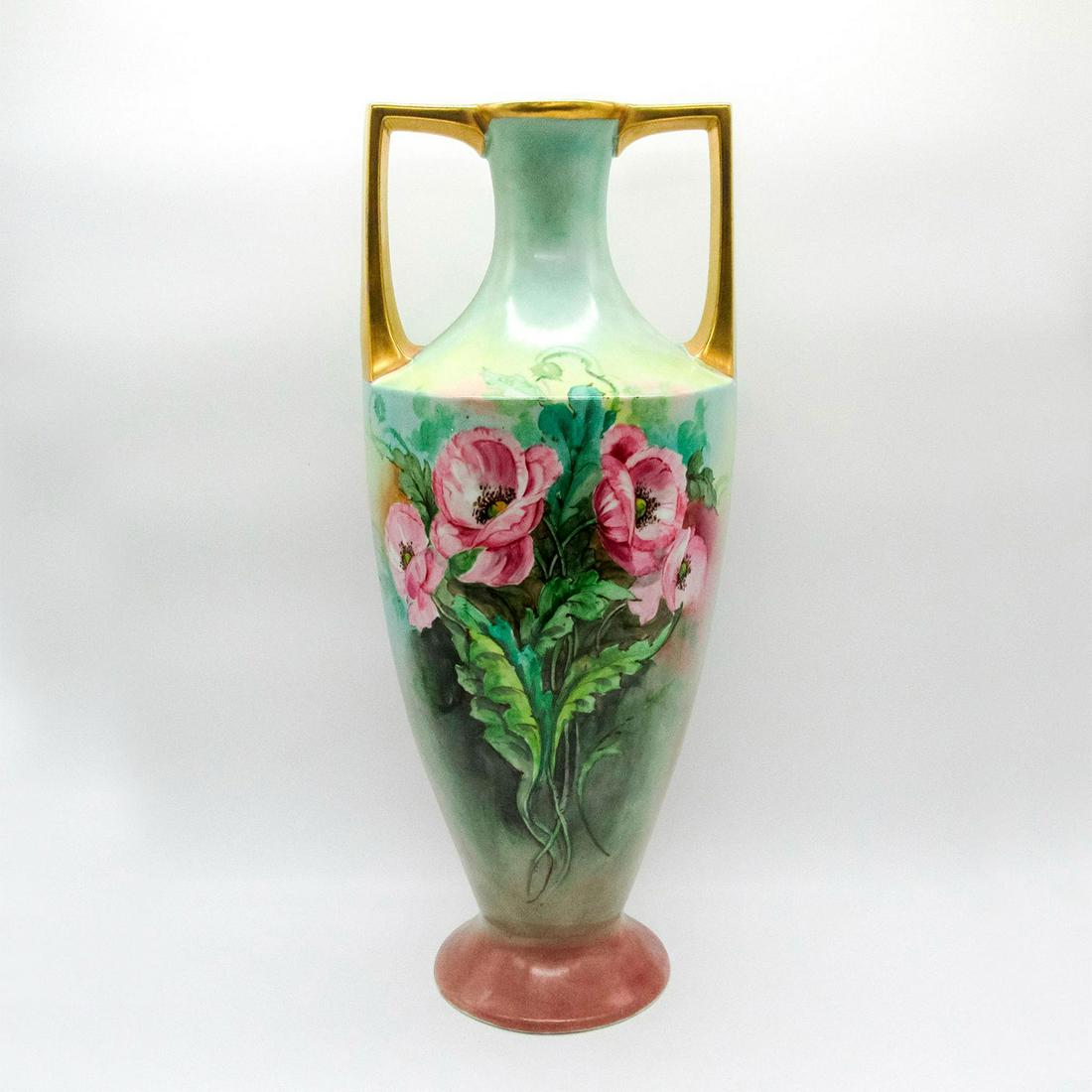 Jean Pouyat Limoges Porcelain Vase, Pink Poppies (1 of 4)