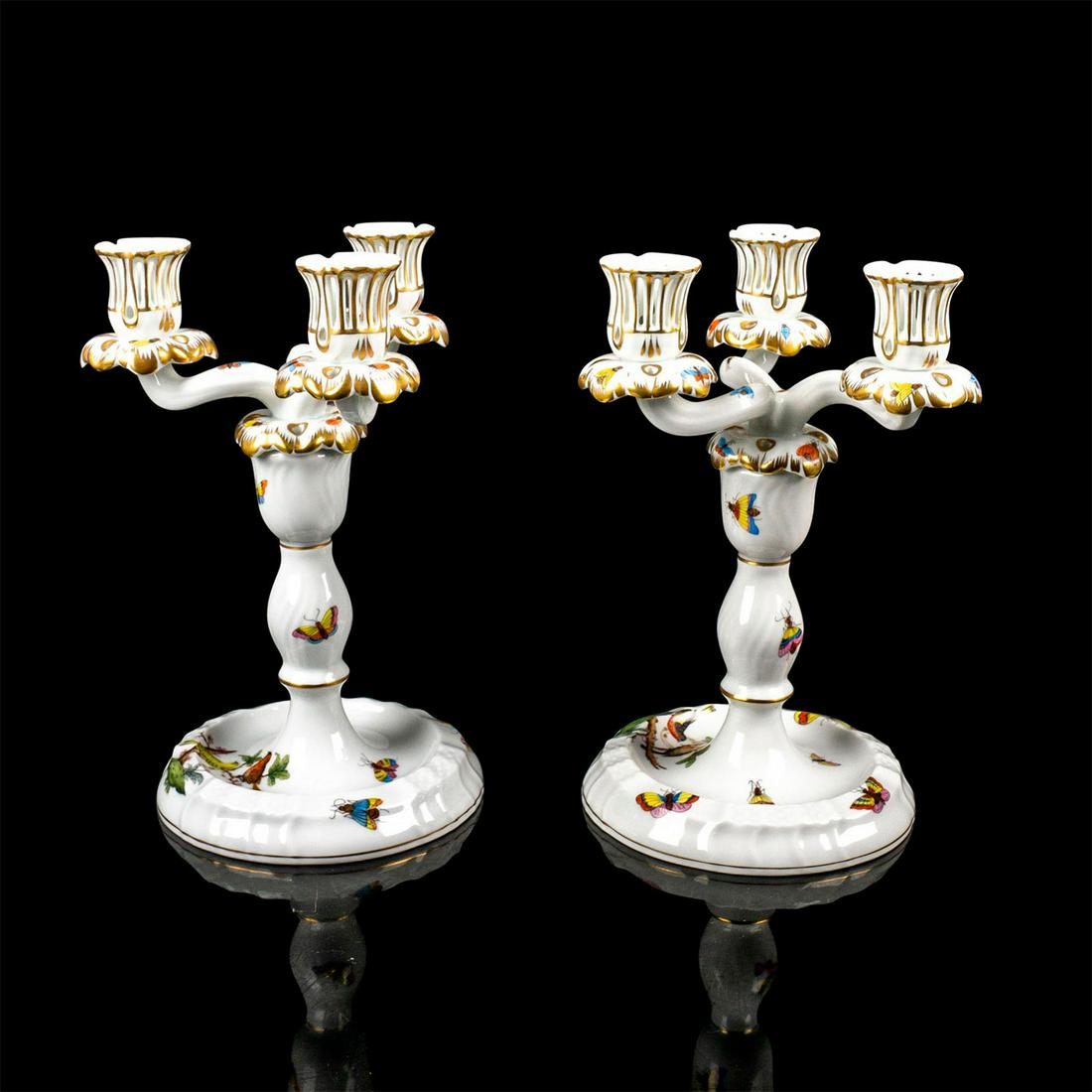 Pair of Vintage Herend Porcelain Three Arm Candelelabras (1 of 4)