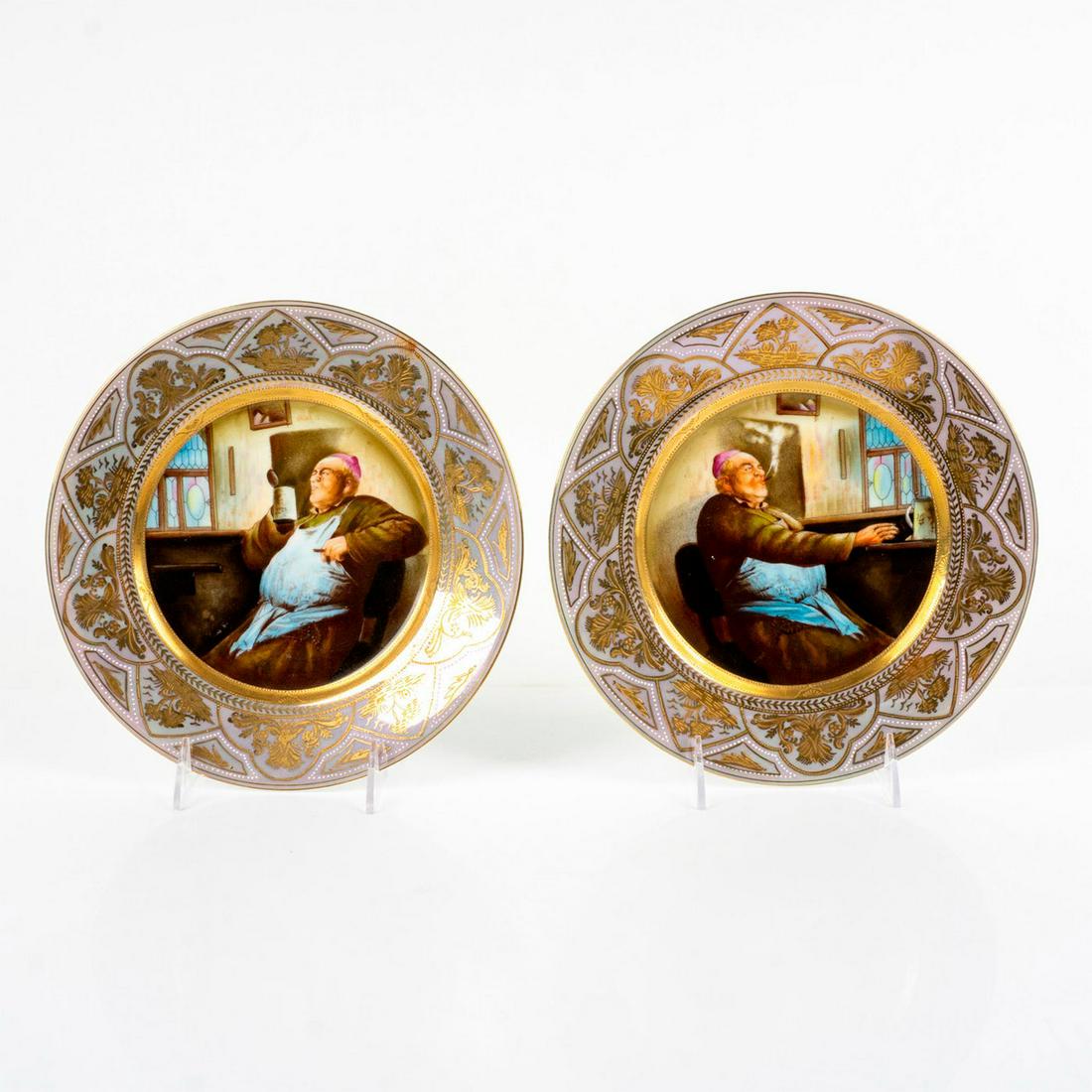 Pair of Antique European Gilded Porcelain Monk Chargers (1 of 3)