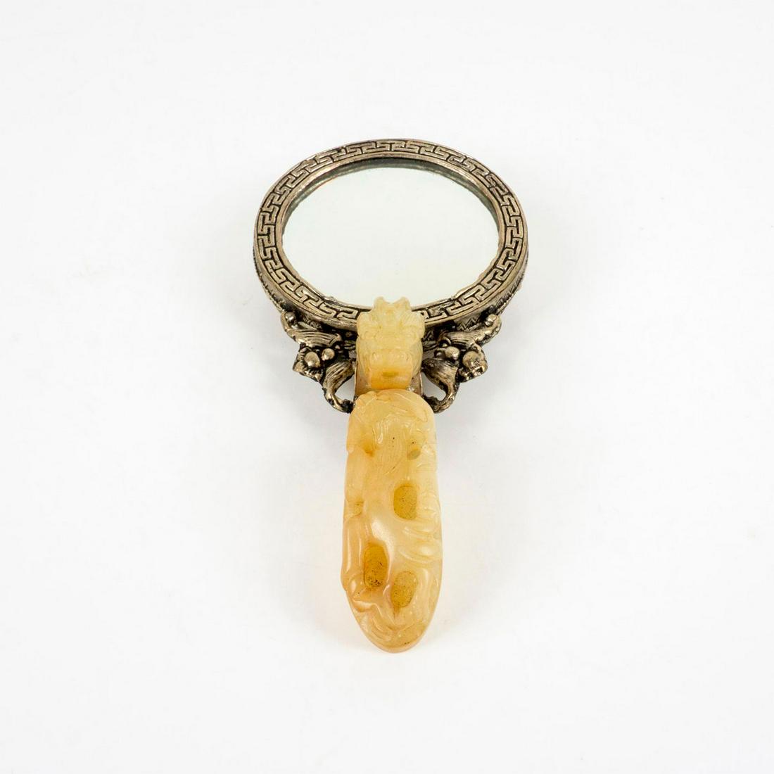 Antique Chinese Carved Jade Dragon Handle Hand Mirror (1 of 3)