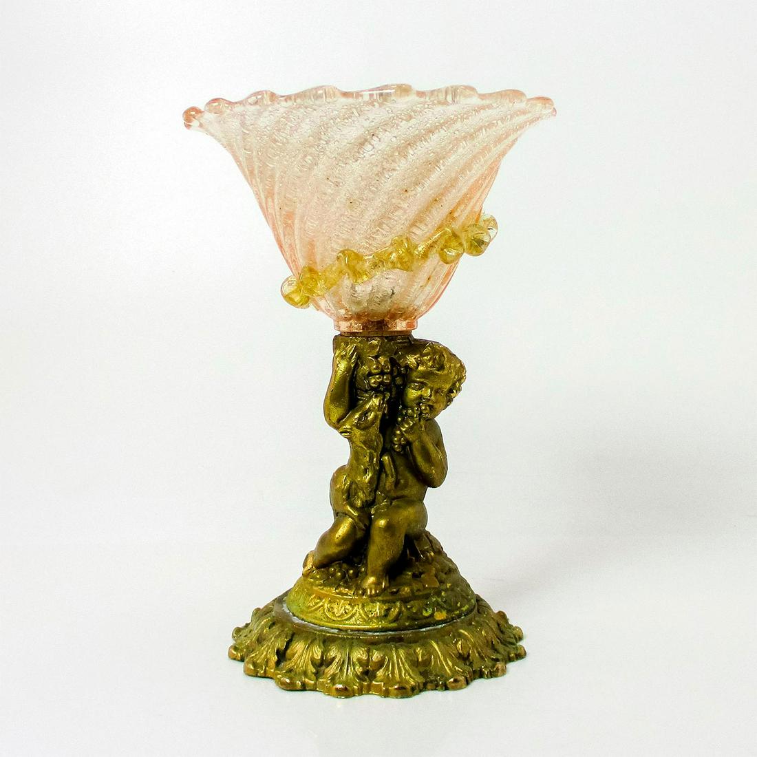 Vintage Murano Glass Vase Mounted on a Figural Brass Cherub (1 of 3)