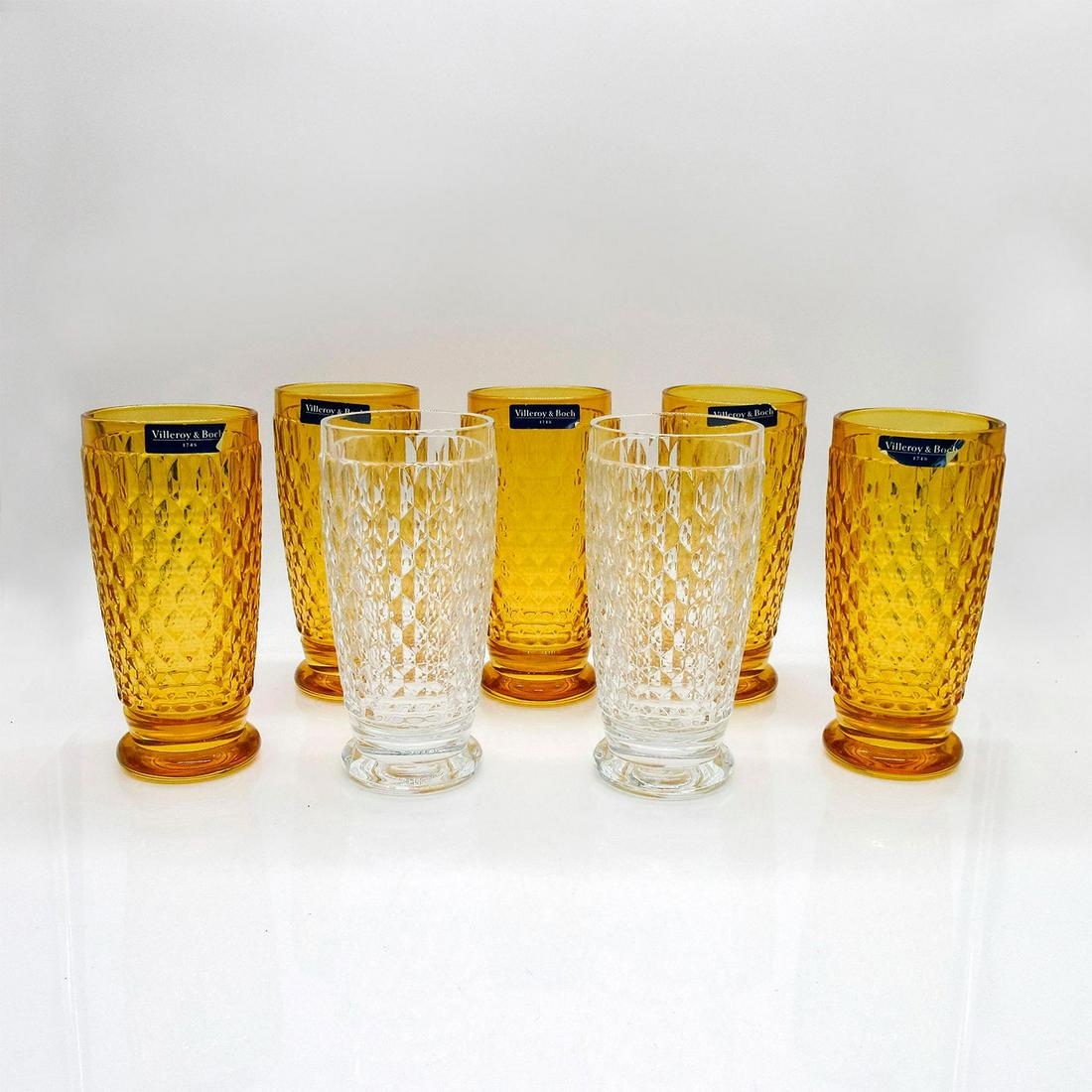 7pc Villeroy & Boch Clear & Amber Crystal Glasses (1 of 5)