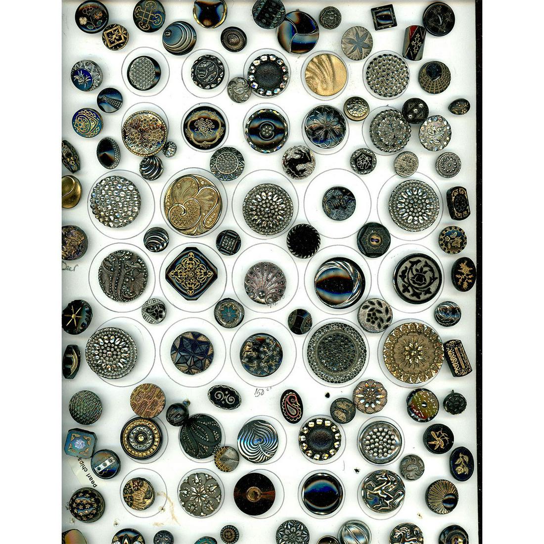 A Card of Assorted Division 1 & 3 Black Glass Buttons (1 of 5)