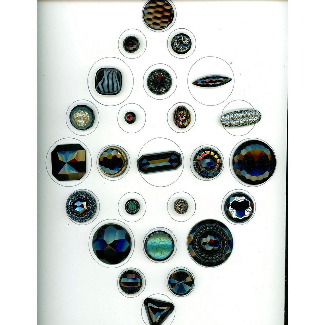 A Card of Assorted Div 1 And 3 Black Glass Buttons (1 of 4)