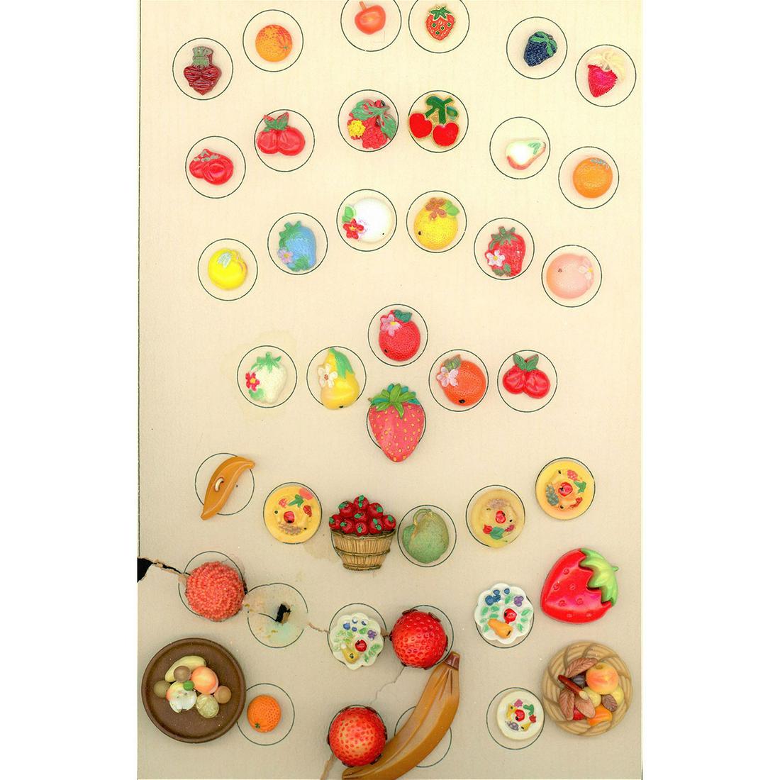 A Card of Assorted Division Three Fruit Buttons (1 of 2)