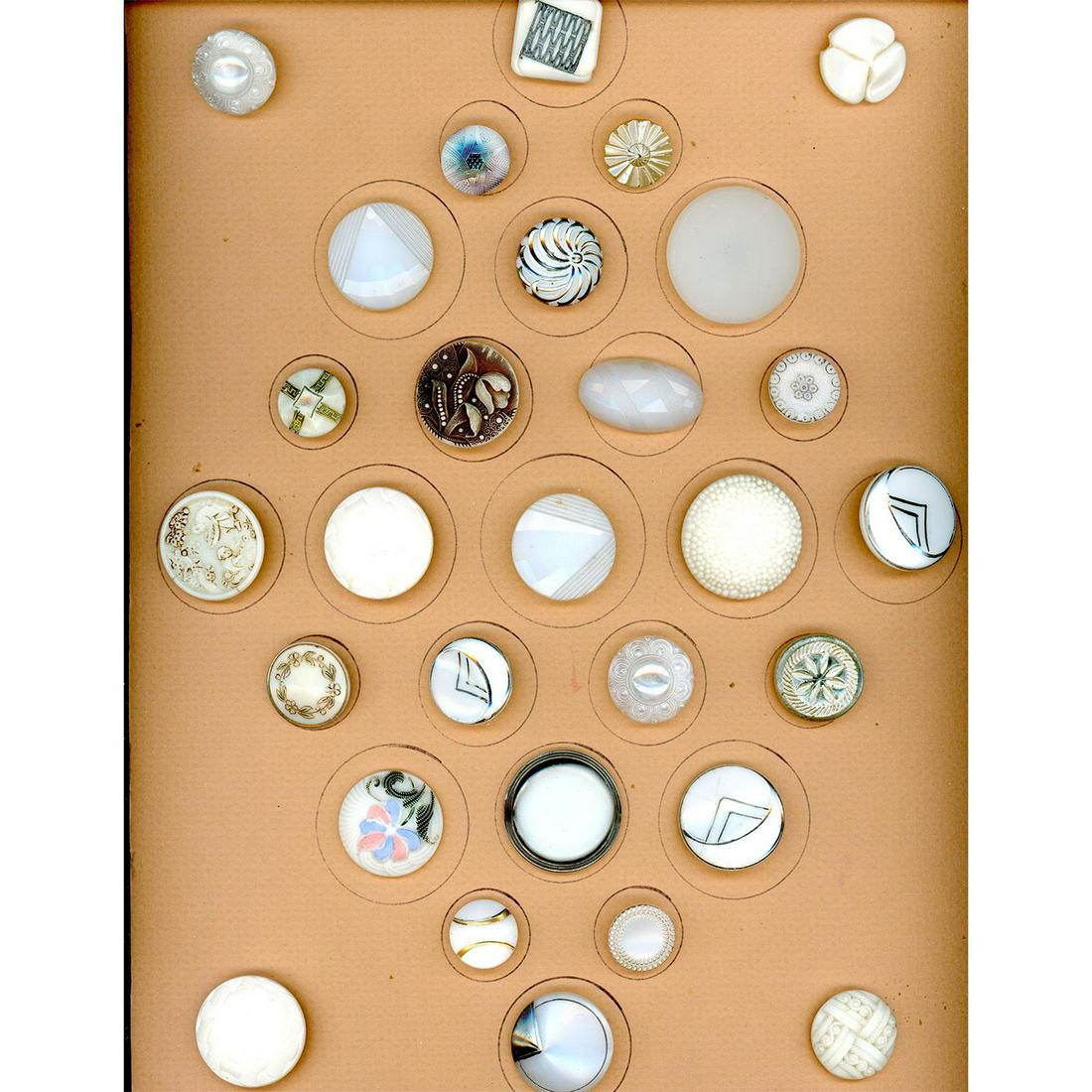 A Card of Div 1 & 3 White Glass Buttons Assorted (1 of 4)