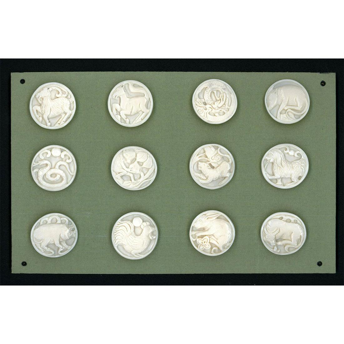 A Scarce Set of Div. 3 Natural Material Zodiac Buttons (1 of 4)