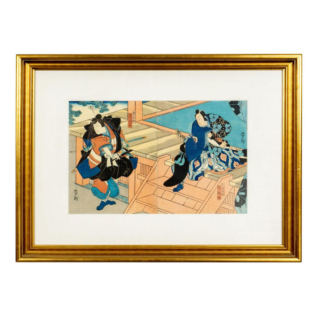 Yoshitaki Woodblock Osaka School Print Kabuki Diptych (1 of 6)