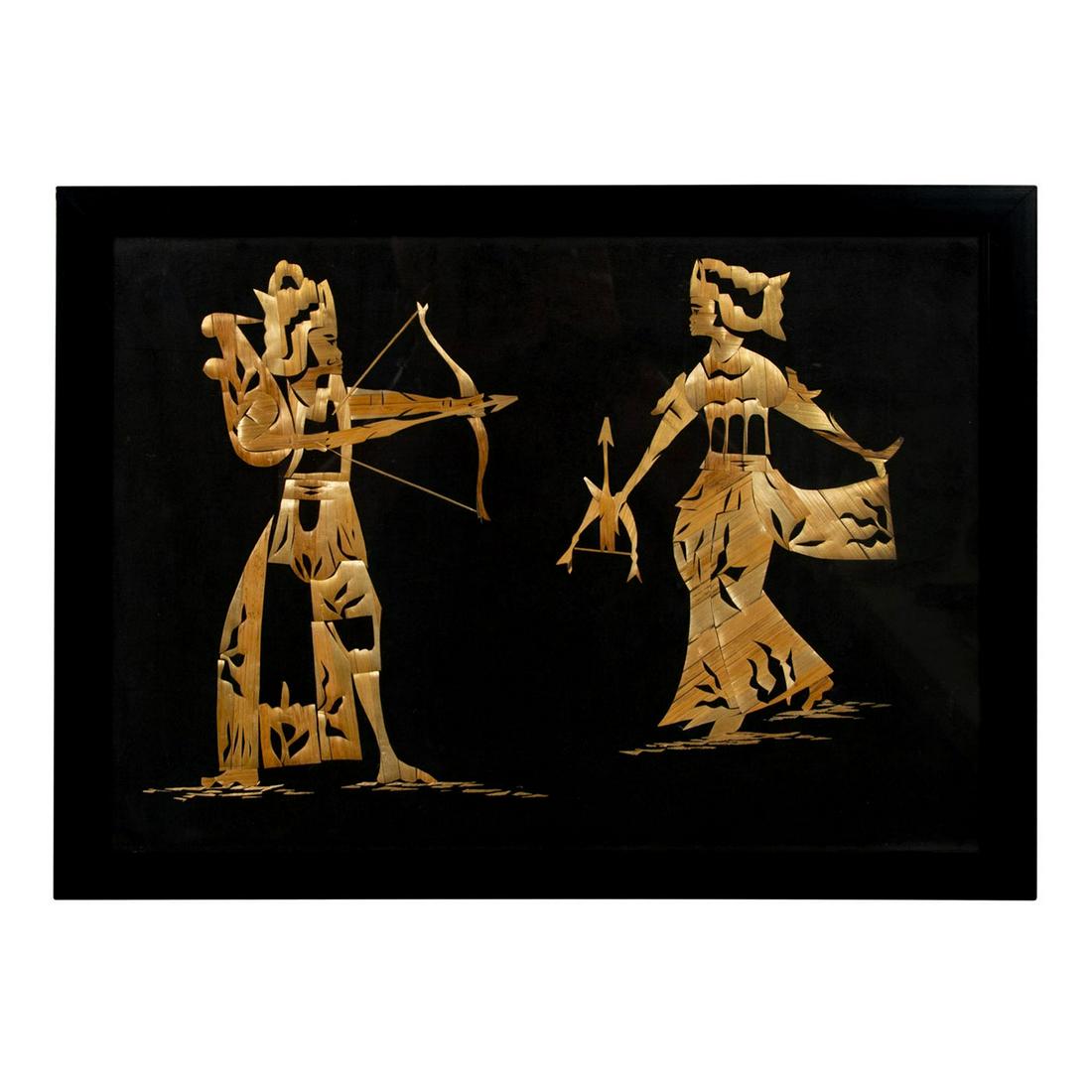 Vintage Polynesian Folk Art Straw Figures Wall Sculpture (1 of 4)