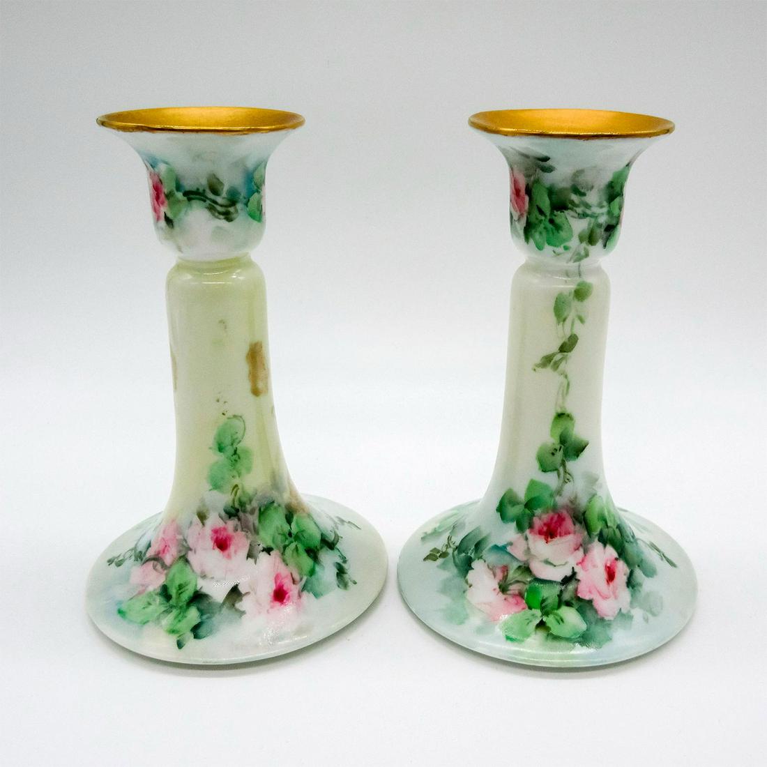 Pair of T&V Limoges France Porcelain Rose Candlesticks (1 of 4)