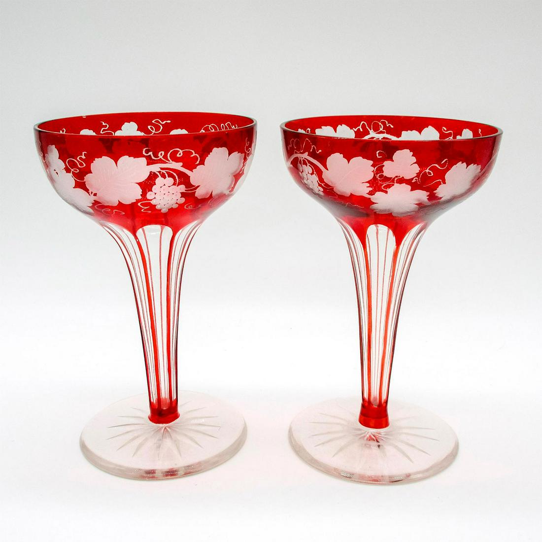 Pair of Vintage Cranberry-Red Bohemian Coupe Glasses (1 of 2)