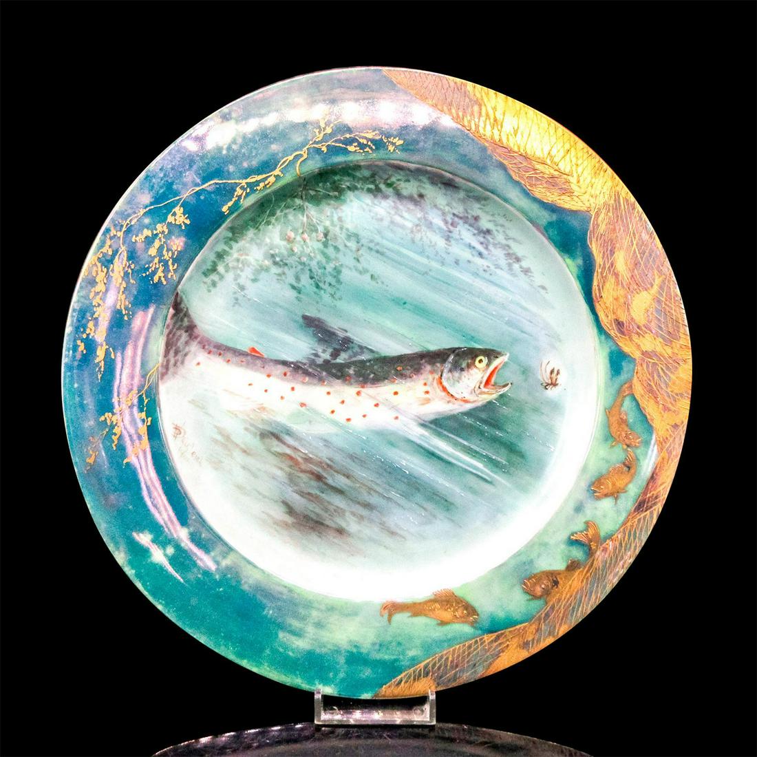 Antique French Decorative Plate, Swimming Trout (1 of 2)