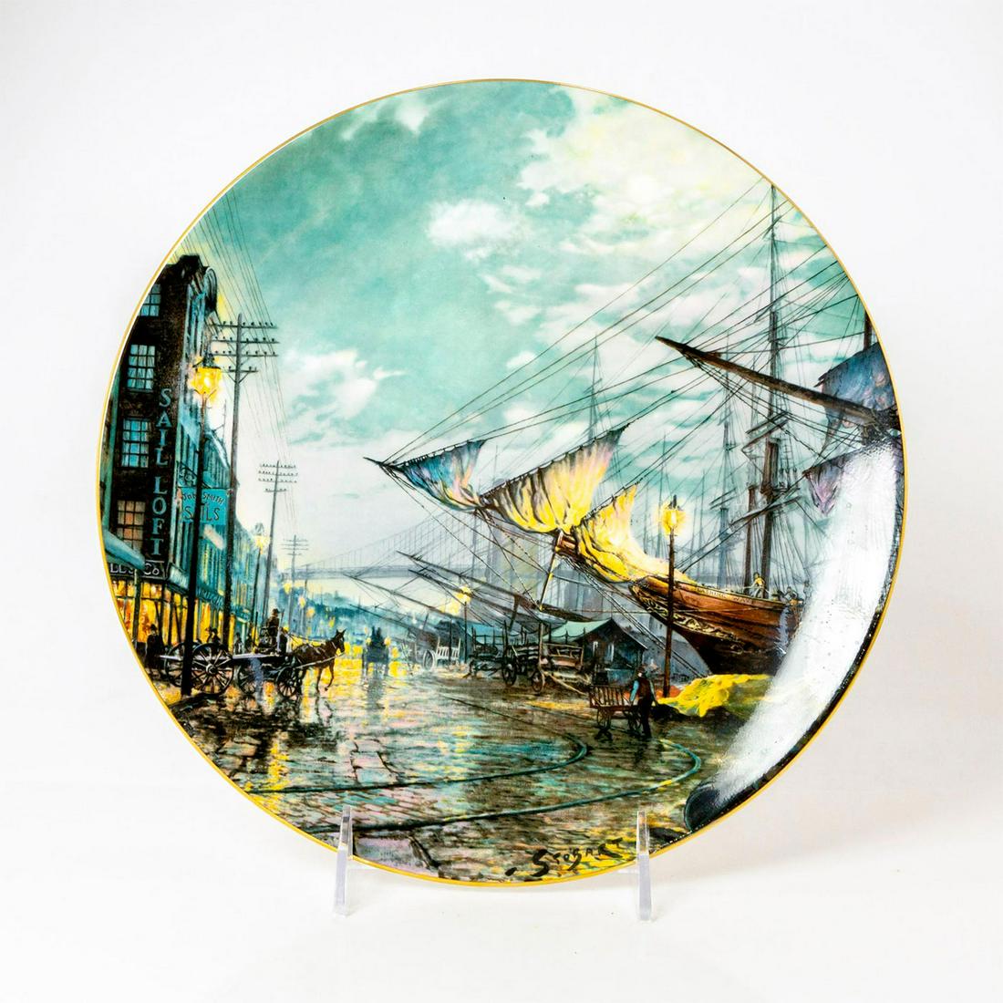 Royal Doulton Sailing With The Tide Porcelain Plate: After an original work by John Stobart. Collectors international series from1976. Limited edition 6619 of 15,000. Royal Doulton backstamp. Issued: 20th c. Dimensions: 10.5" Diameter Manufacturer: Roya