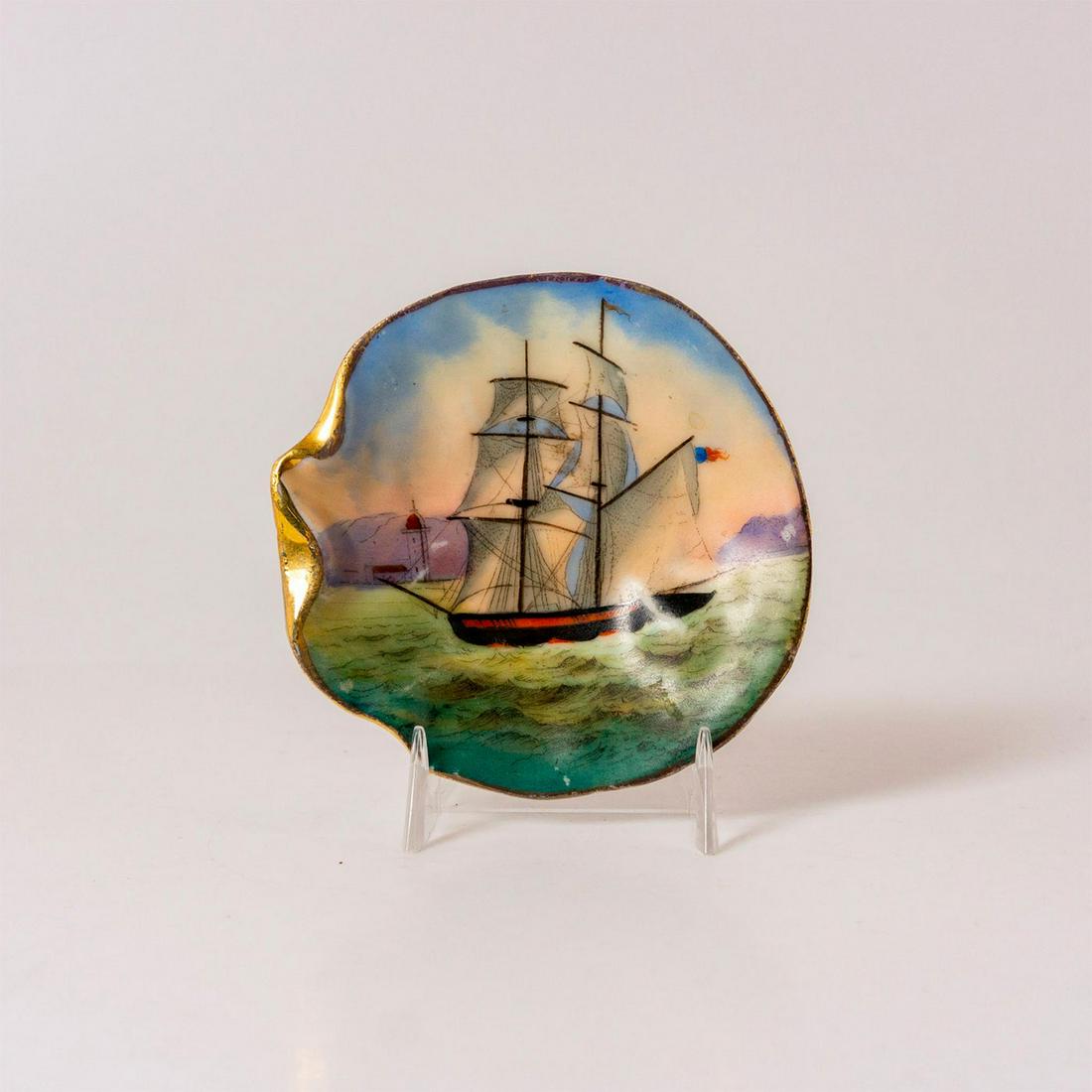 Antique European Porcelain Miniature Dish Seascape with Ship (1 of 2)