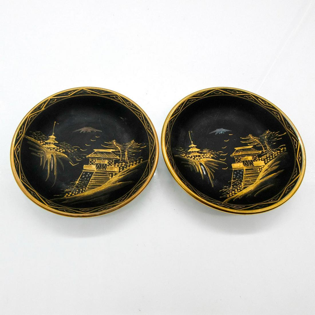 2pc Vintage Japanese Porcelain Laquerware Trinket Dishes (1 of 5)