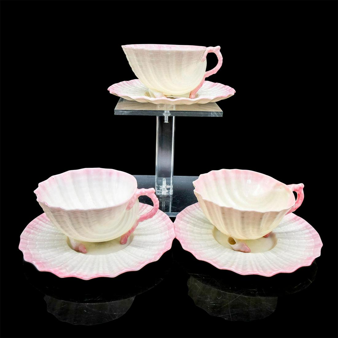Set of 3 Belleek Porcelain Tea Cups and Saucers, Neptune (1 of 3)