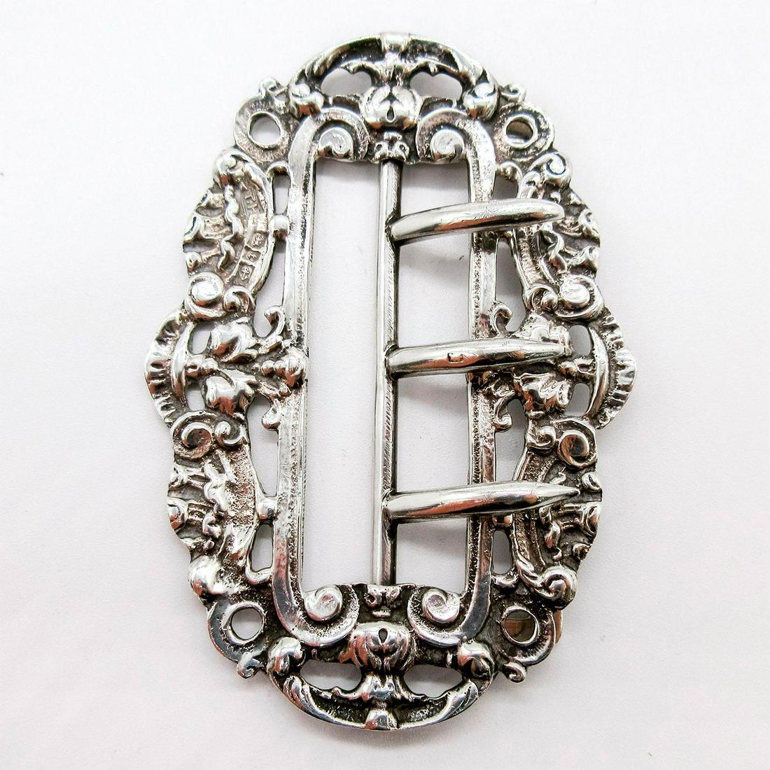 T.H. Hazelwood Sterling Silver Ornate Sash Pin Buckle (1 of 4)