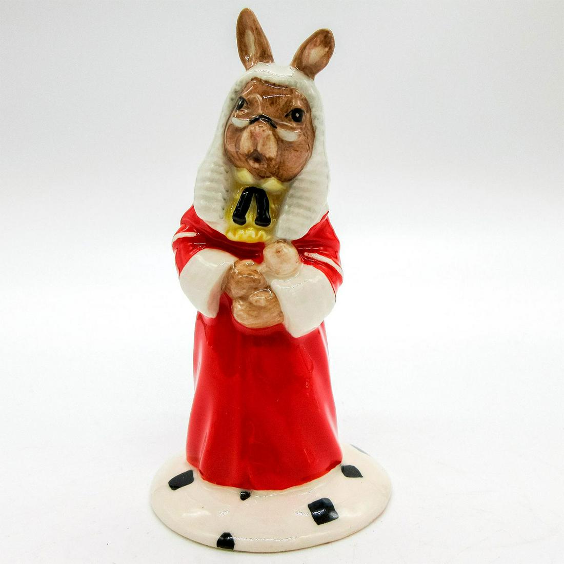 Judge DB188 - Royal Doulton Bunnykins: White, red, brown, black and yellow coloration. Exclusively for Collectors Club. Royal Doulton backstamp. Artist: C. Dadd Issued: 1999 - 1999 Dimensions: 4.25"H Manufacturer: Royal Doulton Country of