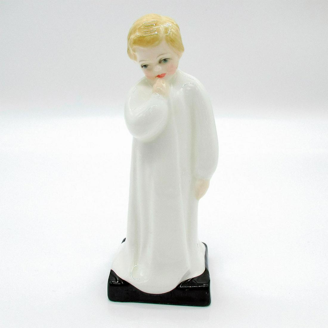 Darling HN1985 - Royal Doulton Figurine: Glazed, hand painted porcelain. Young child in white pyjamas on a black square base. Royal Doulton backstamp. Artist: Charles Vyse Issued: 1945 Dimensions: 5.25"H Manufacturer: Royal Doulton Country o