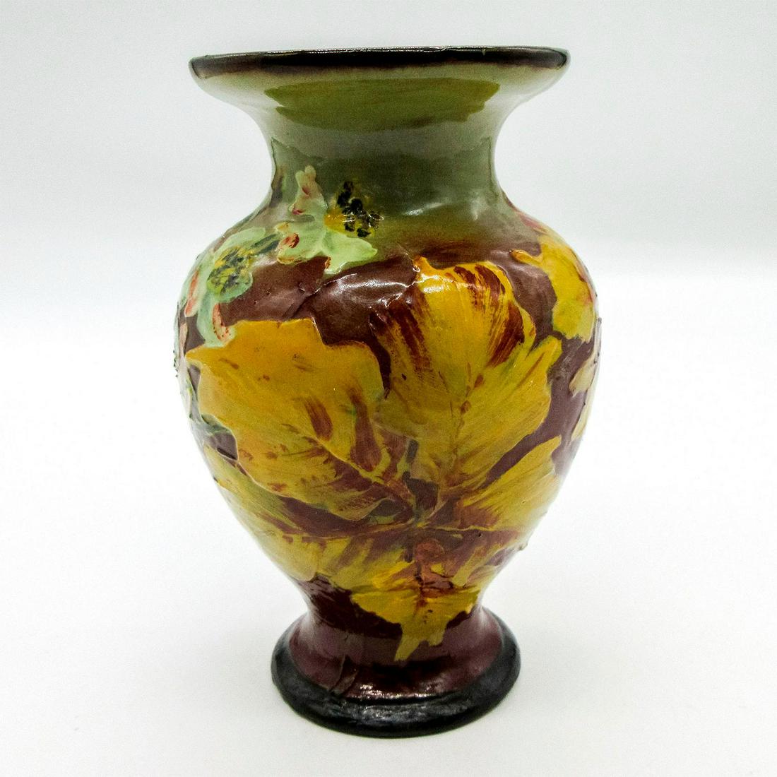 Doulton Lambeth Rosa Keen Impasto Ware Vase: Glazed stoneware, with floral decoration. Artist signed "RK" on base. Doulton Impasto backstamp. #RoyalDoulton #Lambeth Issued: 1886 Dimensions: 5.5" H Manufacturer: Doulton Lambeth Country of