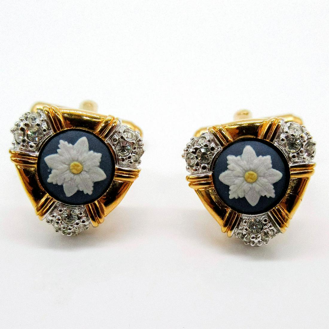 Pair of Vintage Wedgwood Cufflinks with Pave Crystal (1 of 3)