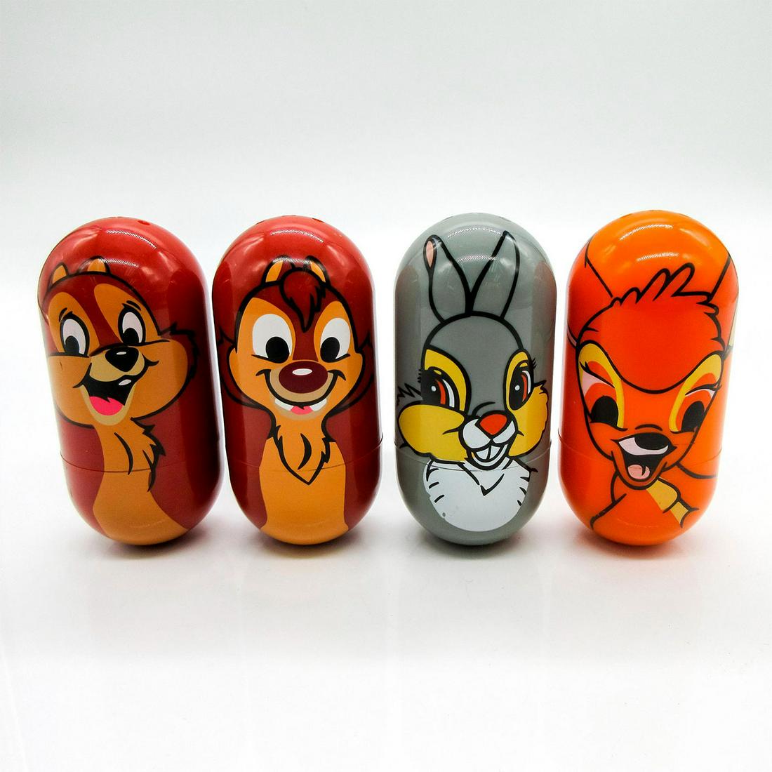 4pc Walt Disney Wobble Toys: Includes characters: Bambi (nr 5), Thumper (nr 44), Chip (nr 10), and Dale (nr 14). Walt Disney and Kellogg Co. backstamp on back. #Disney #Chip #Dale #Bambi #Thumper Issued: c. 2005 Dimensions: 3"H M