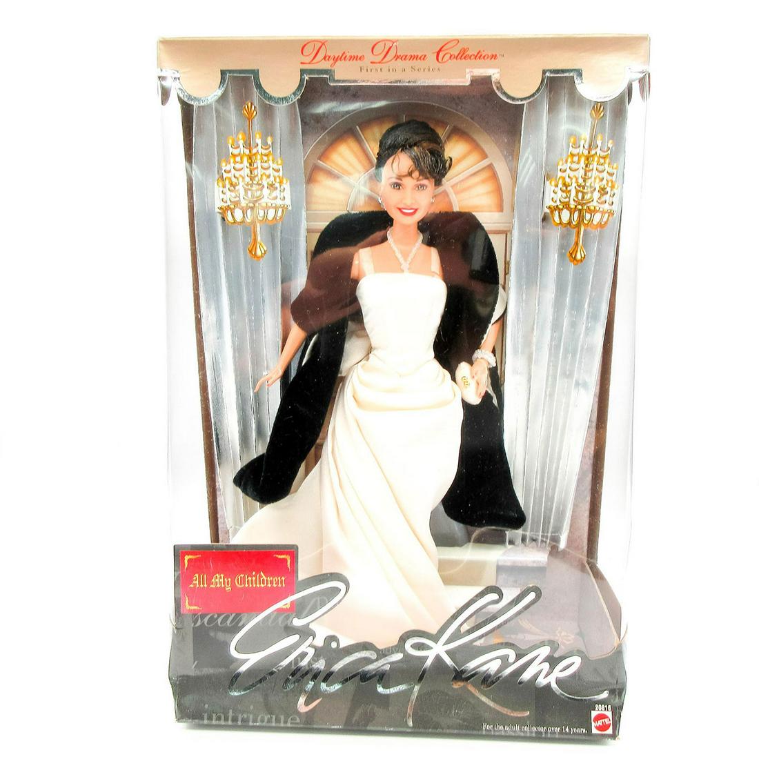 Vintage Mattel Barbie Doll, All My Children's Erica Kane: Features Erica Kane from All My Children dressed in the white gown she wore in the unforgettable Crystal Ball episode. Model number 20816. From the Daytime Drama Collection. Comes in unopened original