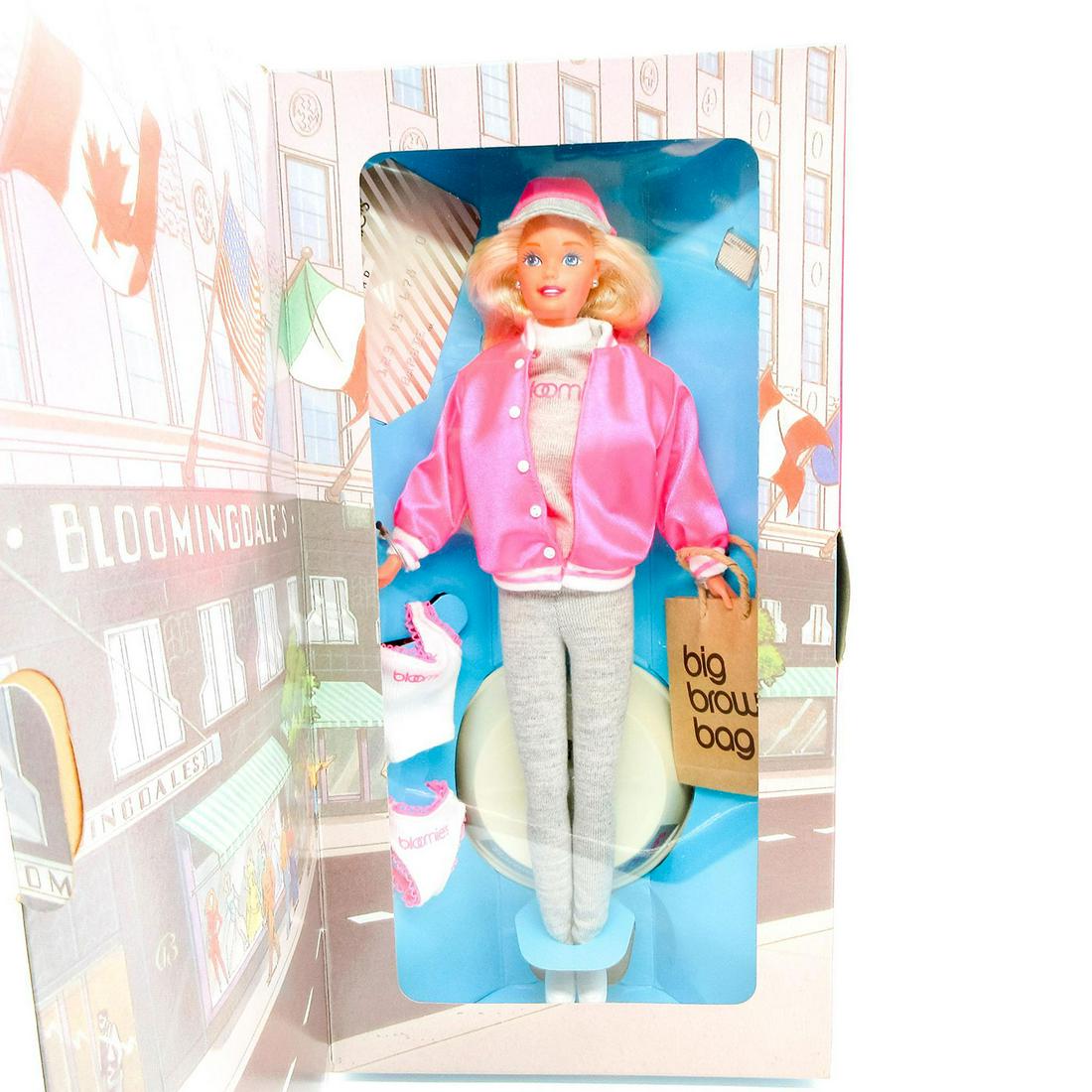 Vintage Mattel Barbie Doll, Barbie at Bloomingdale's: Features a blonde Barbie in gray sweatsuit and hot pink jacket. Comes with faux Bloomingdale's credit card. Model number 16290. Comes in unopened original box. 13.75"L x 7"W x 2.75"H. #Barbie #Mattel 