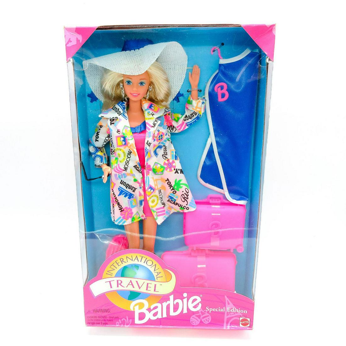 Vintage Mattel Barbie Doll, International Travel: Special Edition. #13912. Original box included. In original box, unopened. Dimensions of box: 7.5"L x 2.5"W x 12.75"H. #Barbie #Mattel Issued: 1994 Dimensions: 11.5"H Manufacturer: China Country of Or