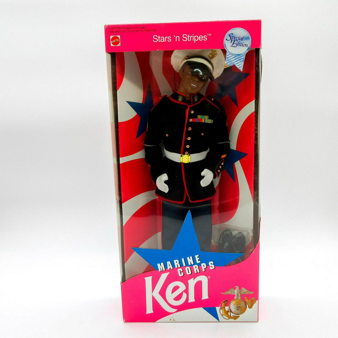 Vintage Mattel Barbie Doll, Ken Marine Corps: Special Edition. Part of the Stars 'n Stripes Collection. #5352. Original box included. In original box, unopened. Dimensions of box: 6"L x 2.5"W x 12.75"H. #Barbie #Mattel Issued: 1991 Dimensions: 11