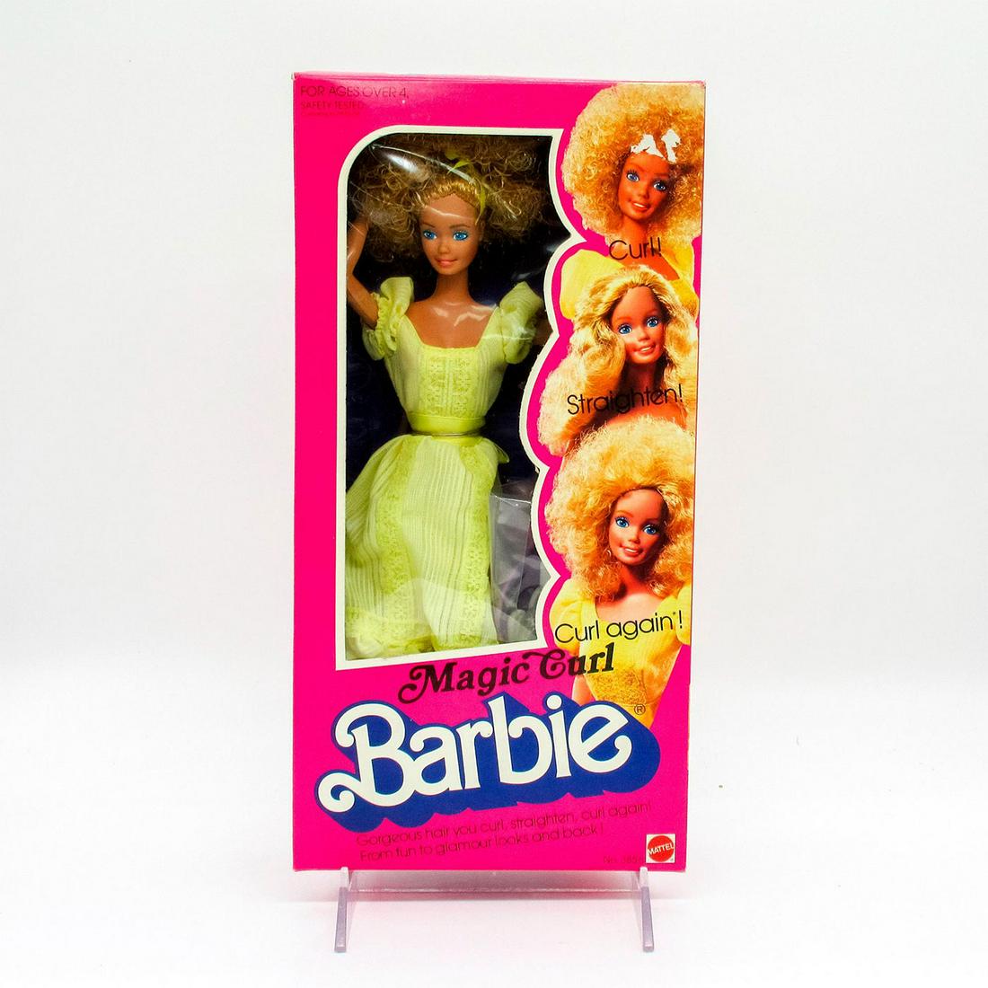 Vintage Mattel Barbie Doll, Magic Curl: In original box, unopened. #3856. Original box included. Dimensions of box: 13"L x 6.5"W x 2"H. #Barbie #Mattel #BarbieCollection Issued: 1981 Dimensions: 13"H Manufacturer: Taiwan Country of Origin: