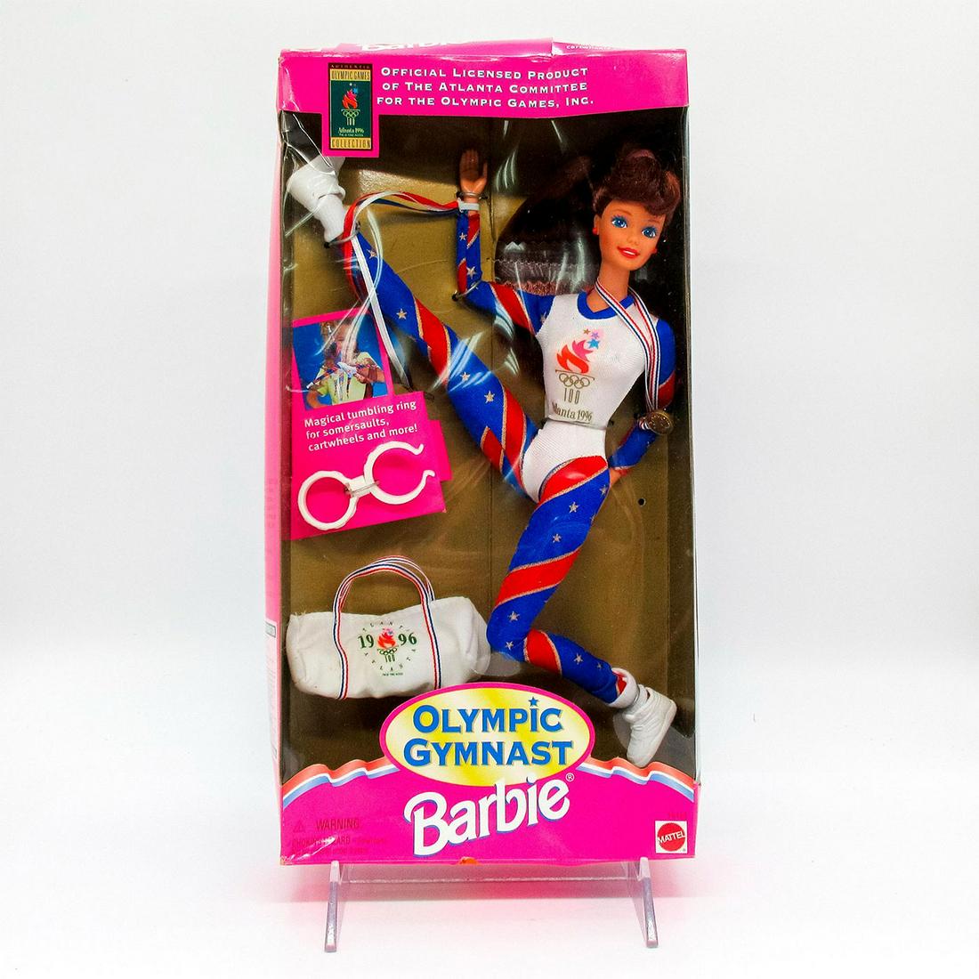 Vintage Mattel Barbie Doll, Olympic Gymnast: In original box, unopened. #15125. Original box included. Dimensions of box: 13"L x 6.5"W x 2"H. #Barbie #Mattel #BarbieCollection Issued: 1995 Dimensions: 13"H Manufacturer: China Country of Origin: 