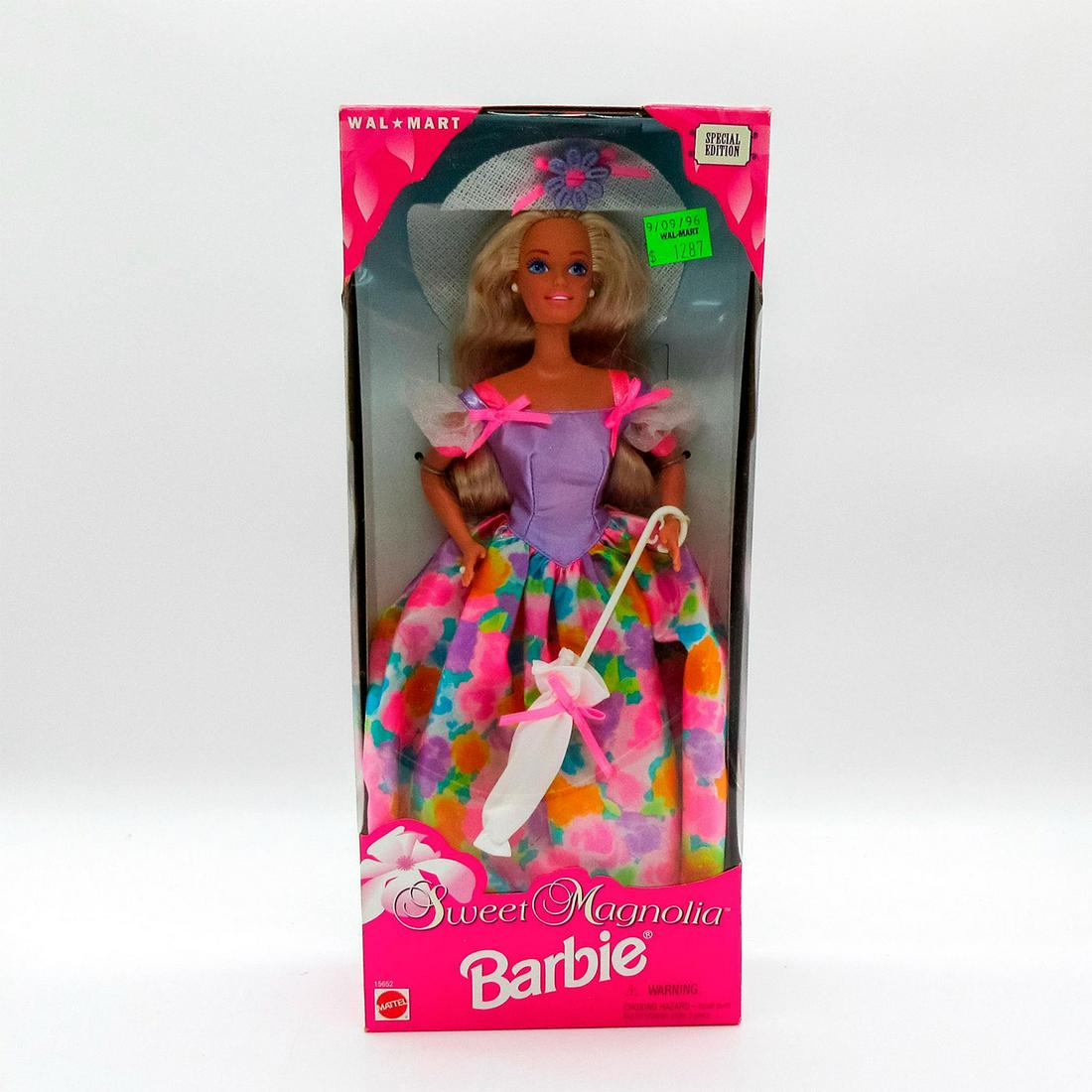 Vintage Mattel Barbie Doll, Sweet Magnolia: Walmart Exclusive. Special Edition. In original box, unopened. #15652. Dimensions of box: 13.5"L x 5.5"W x 2.5"H. #walmart #Barbie #sweet #specialedition #magnolia Issued: 1996 Dimensions: 11.5" H Man