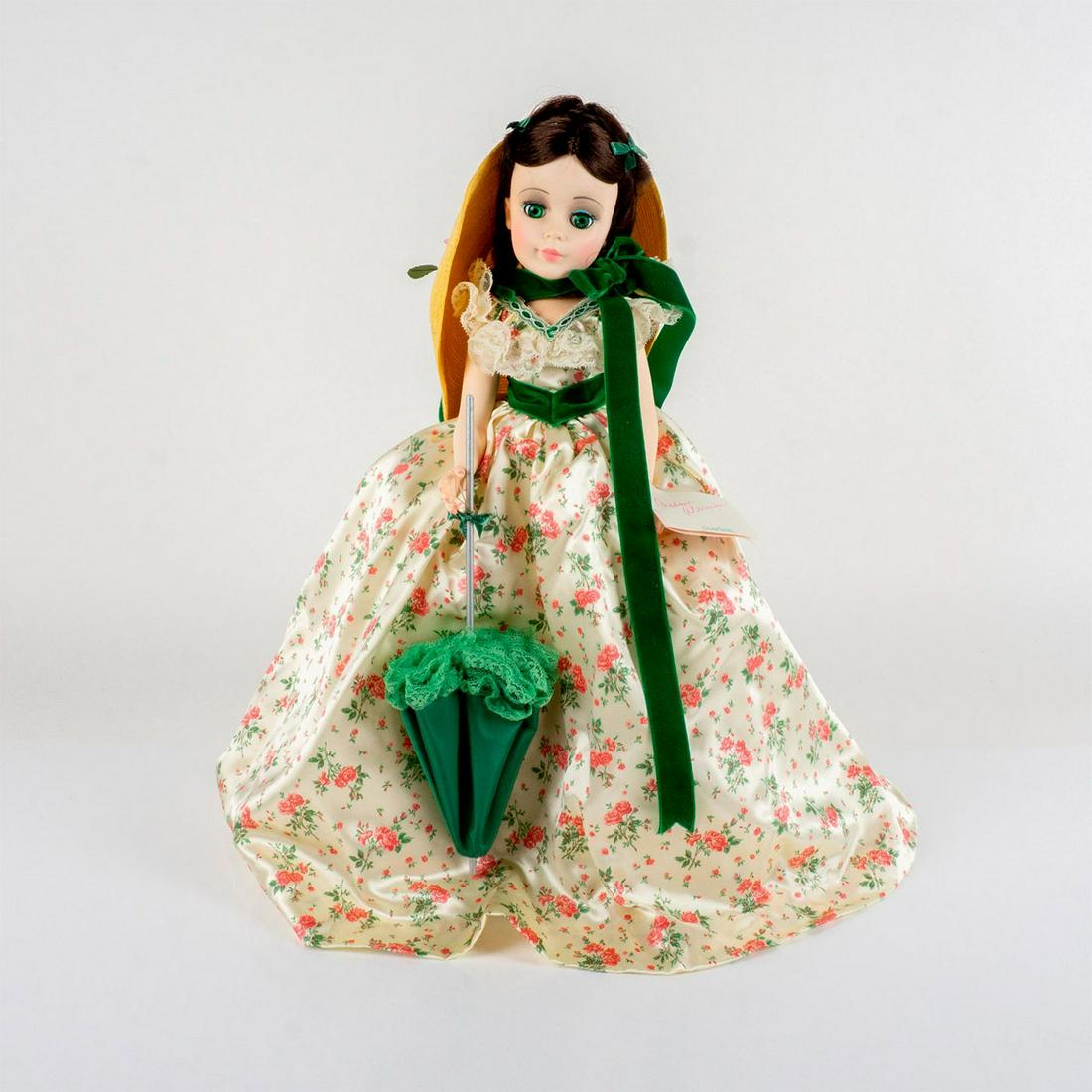 Vintage Madame Alexander Doll, Scarlett: Jointed with moving eyelids. Beautiful and detailed piece. Wrist tag attached. Dimensions: 20" H Manufacturer: Madame Alexander Country of Origin: United States
