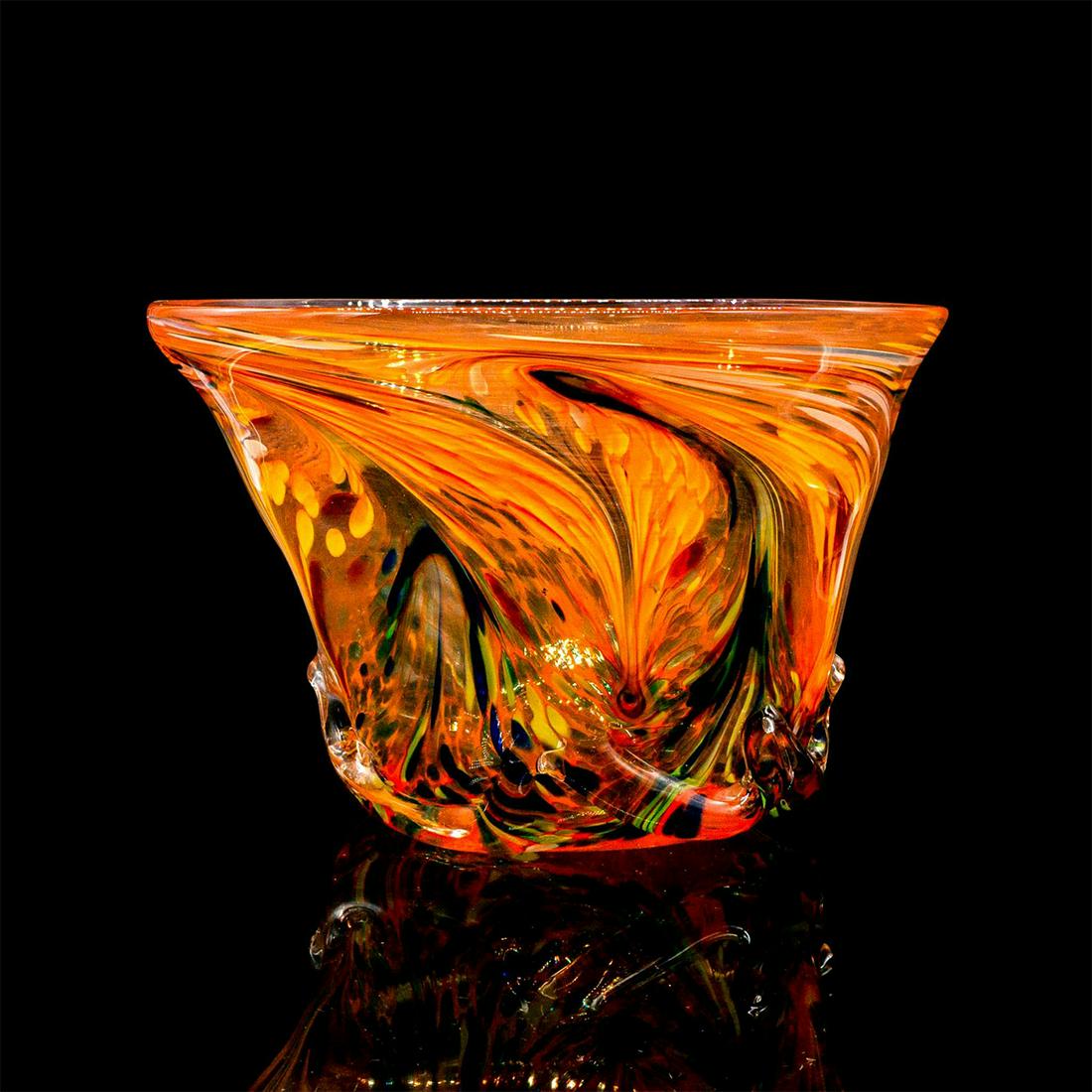 Andre Signed Large Art Glass Bowl, Orange (1 of 3)