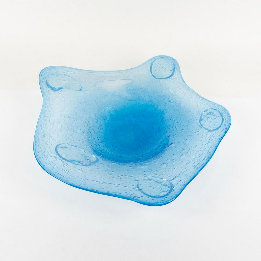 David Spanits Signed Blue Art Glass Centerpiece Bowl (1 of 4)