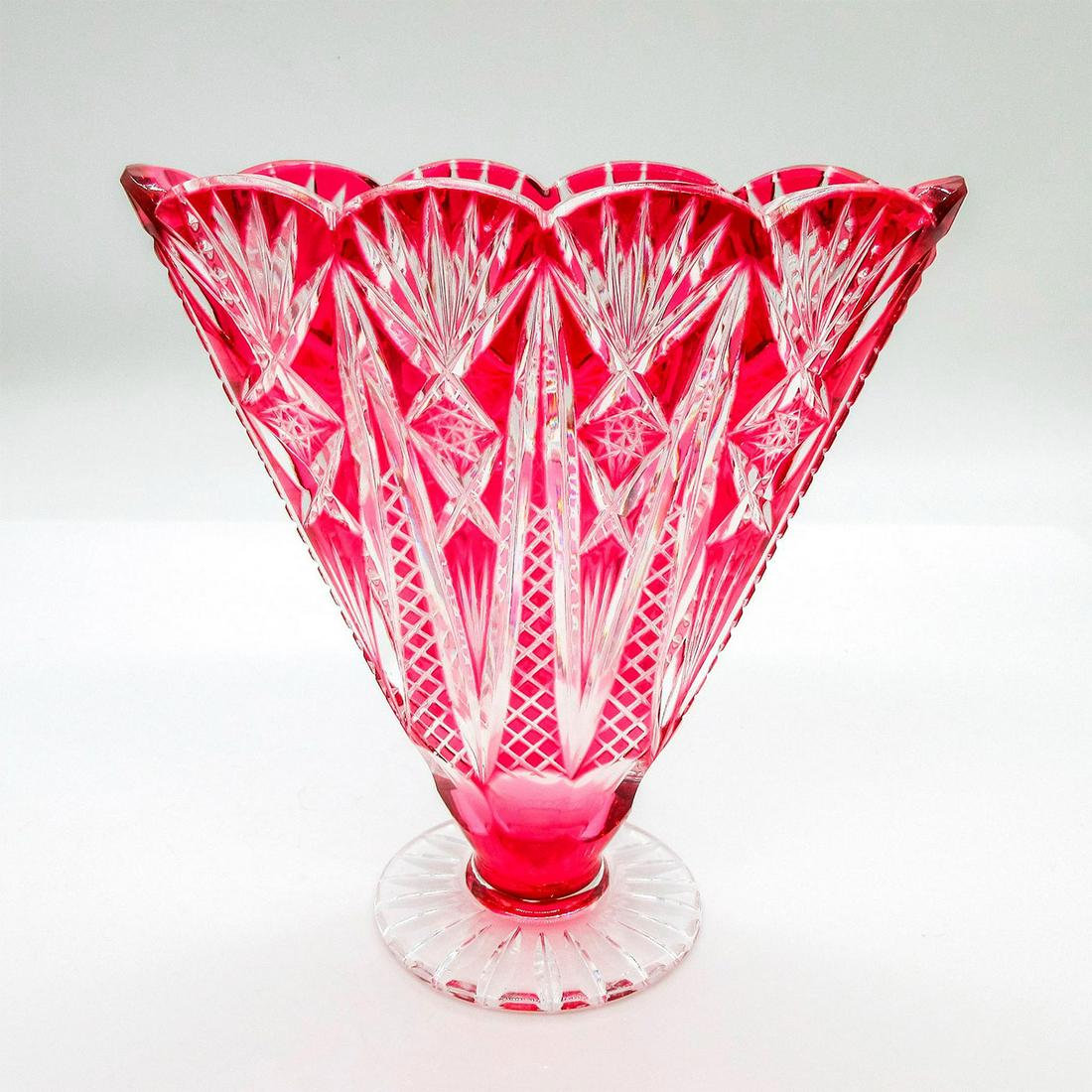 Antique Bohemian Cut Crystal Cranberry Glass Vase (1 of 3)
