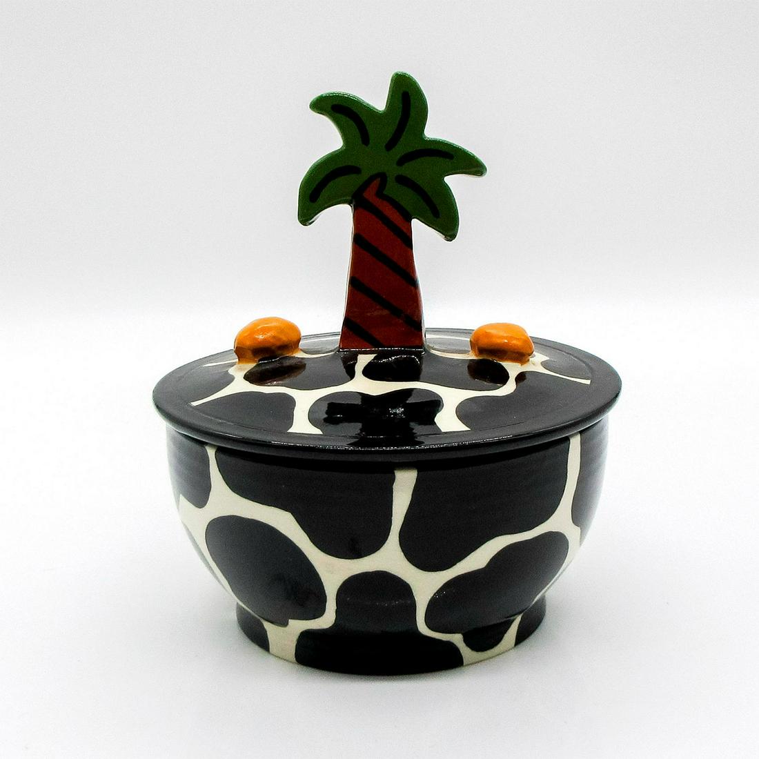 Judith Strong Cow Pattern Lidded Ceramic Bowl With Finial Palm Tree (1 of 3)