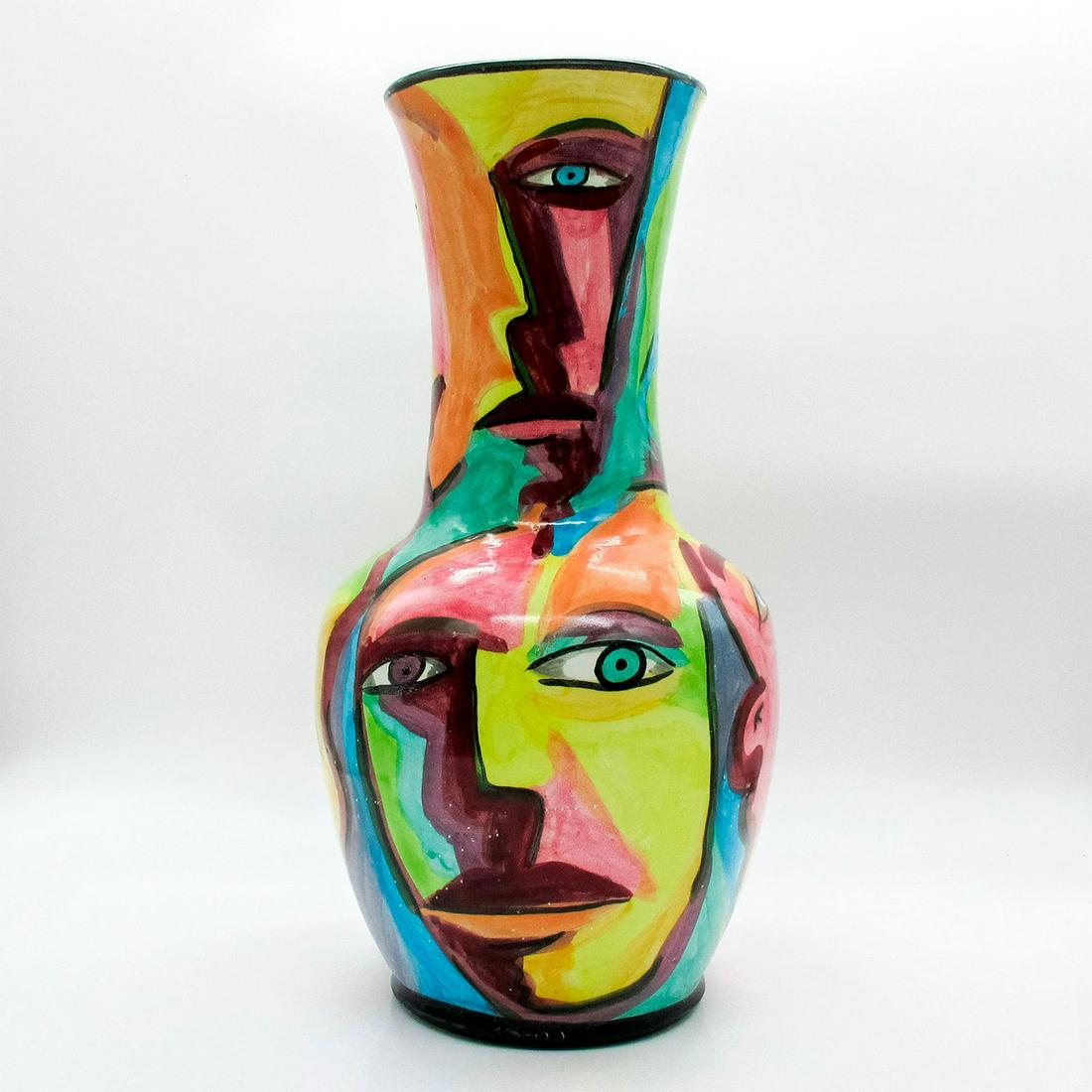 Ed Brownlee Signed Ceramic Vase, Cubist Faces (1 of 3)