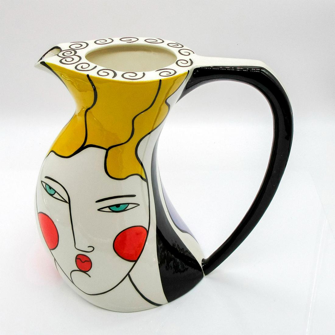 Art Deco Blue Mud Ceramics Long Handle Female Face Vase (1 of 5)