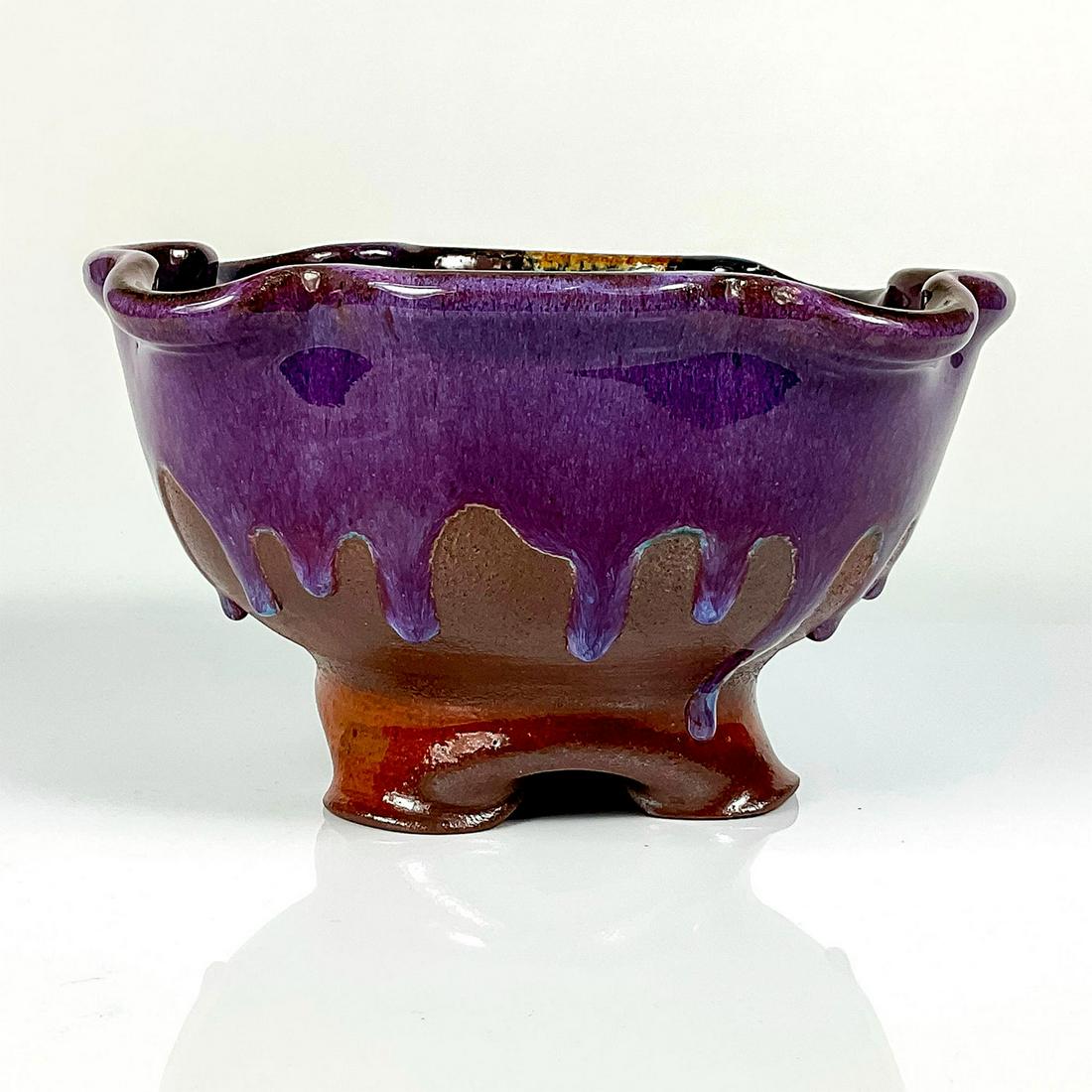 Artist Signed Studio Art Pottery, Drip Glaze Bowl (1 of 4)