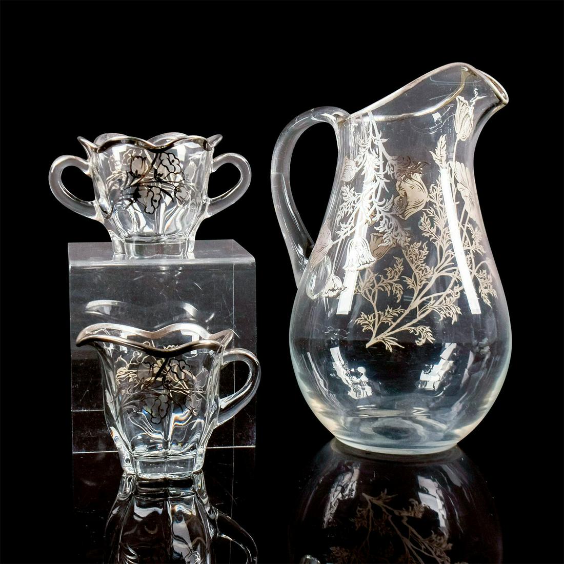 3pc Silver City Vintage Glass Pitcher, Cream, And Sugar Set (1 of 10)