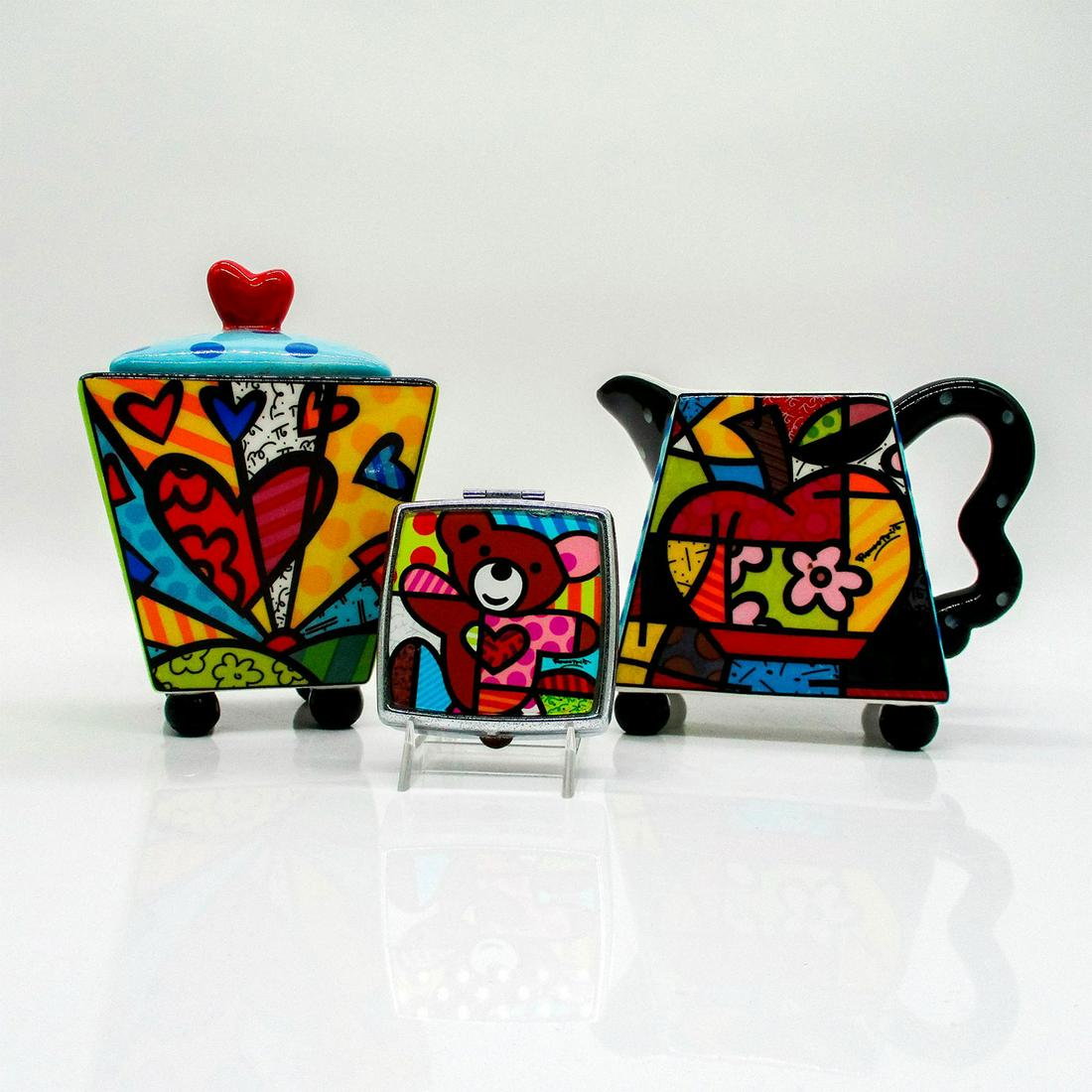 3pc Romero Britto Creamer, Sugar Bowl + Pill Case Set (1 of 3)