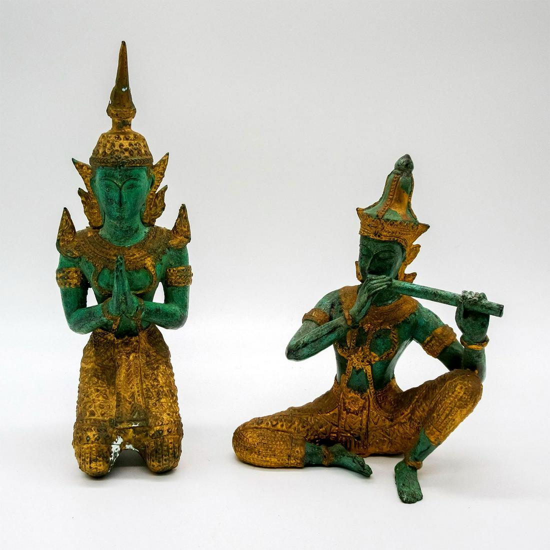 Pair of Vintage Small Thai Gilded Bronze Statuettes (1 of 5)