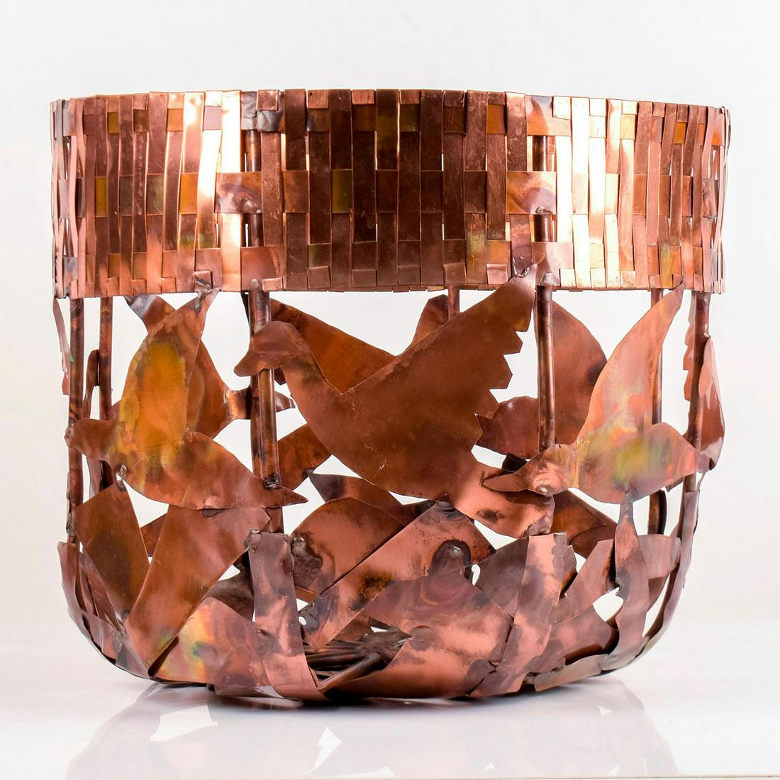 Signed Large Copper Decorative Basket (1 of 9)