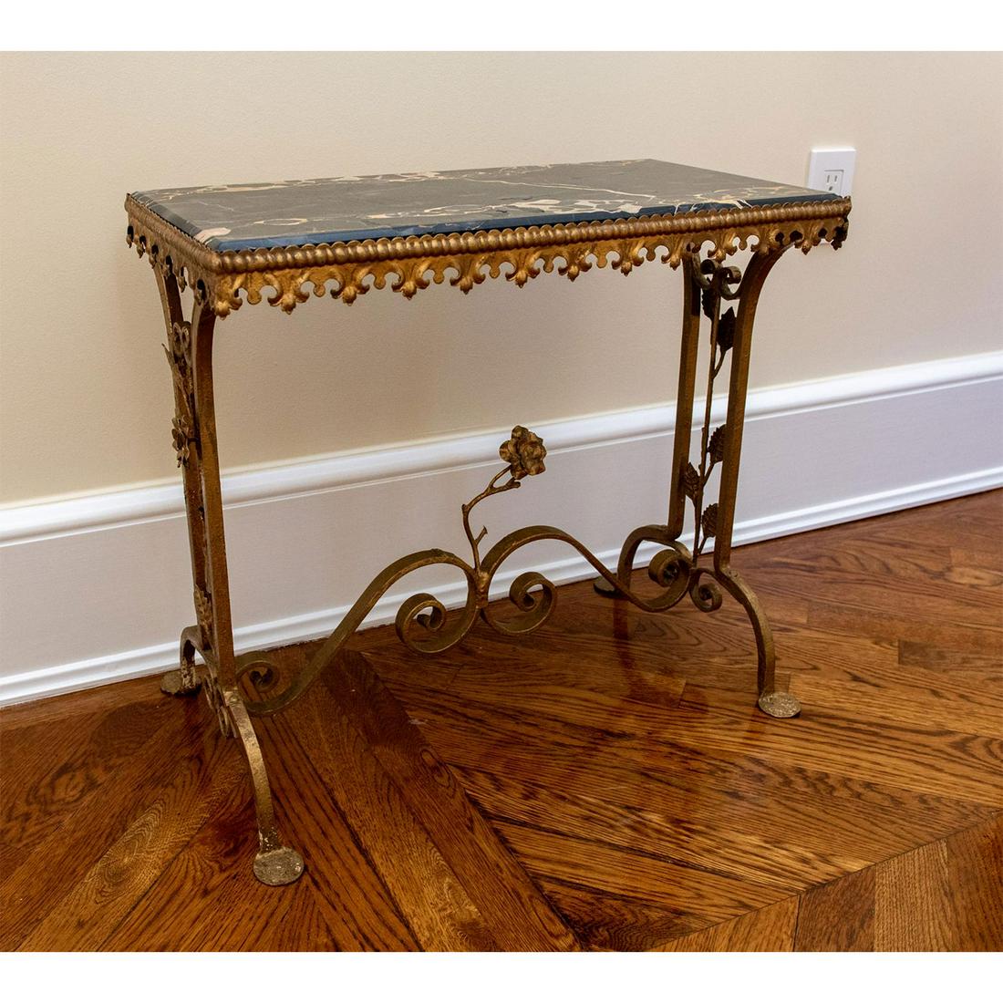 Art Deco Wrought Iron Marble Top Side Table (1 of 4)