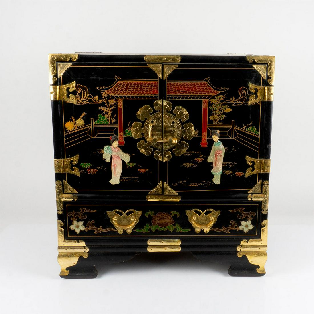 Mid-Century Chinese Black Lacquer Painted Cabinet (1 of 6)