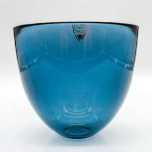 Orrefors Crystal Bowl, Pastillo: In steel blue coloration. Orrefors etched backstamp and factory sticker. Comes with original box. Dimensions of box: 5&#34;L x 5&#34;W x 5&#34;H.#Orrefors #Crystal Artist: Lena Bergstrom Issued: circa