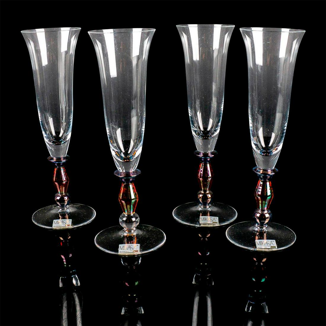 4pc Mikasa Fluted Champagne Glasses, Estate Clear Amber (1 of 9)